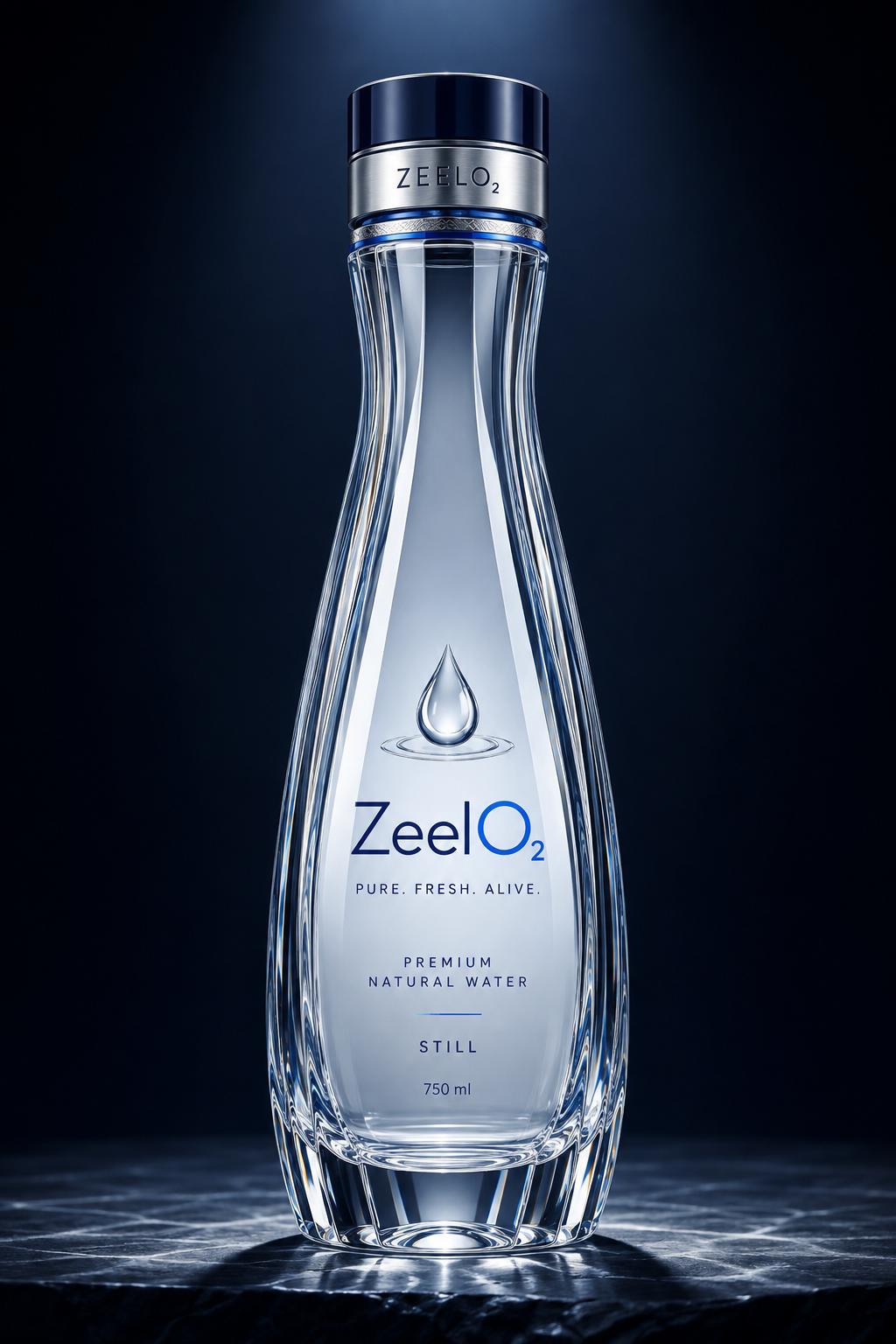 ZeelO₂ 750 ml still water bottle in glass