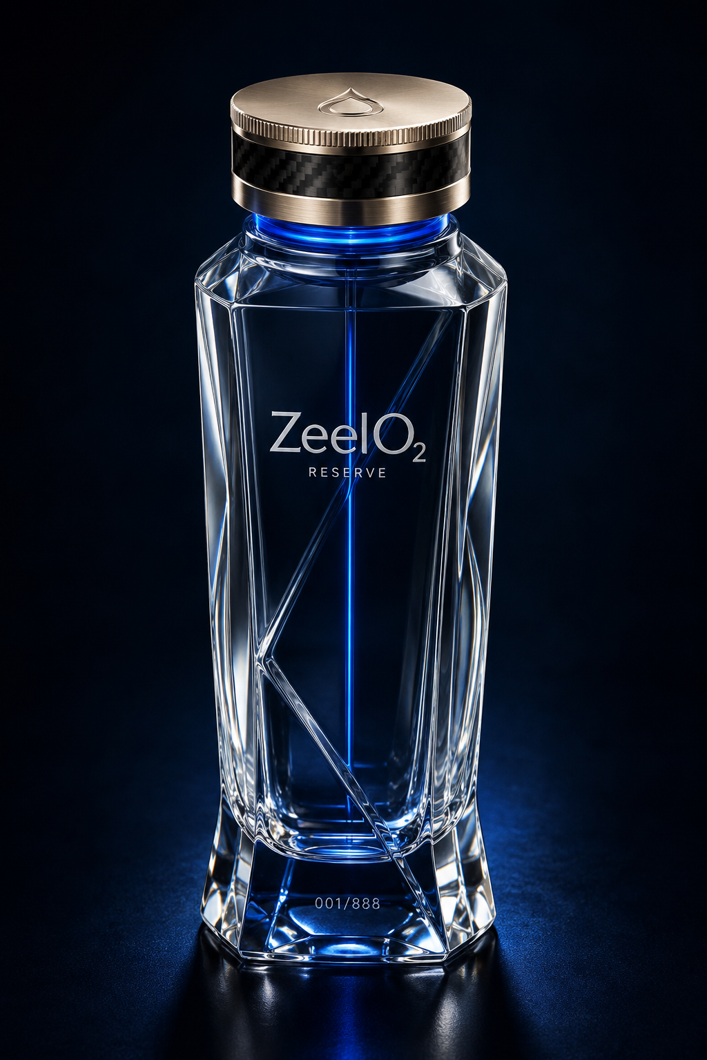 ZeelO₂ Reserve limited-edition faceted crystal bottle, numbered 001/888